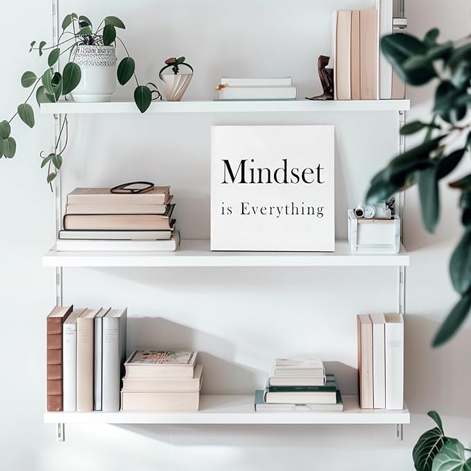 Office Desk Decor Office Decorations for Work Motivational Desk Decor Mindset Is Everything Wooden Signs Office Cubicle Decor Office Table Decor Inspirational Desk Decor Motivational Quotes (5x5inch) - LeafyLoom