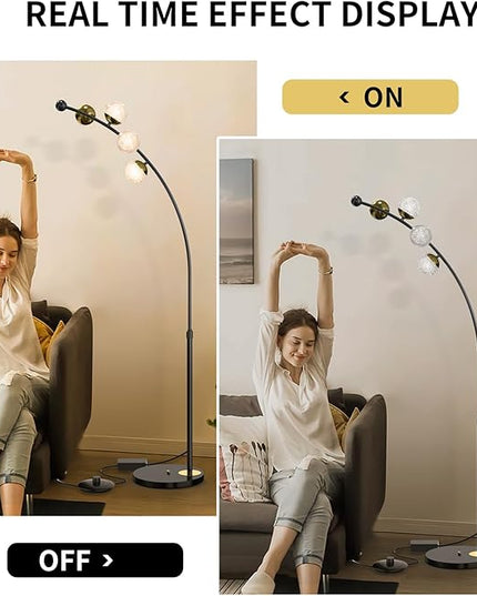 Ganeed Floor Lamp for Living Room,24W Bright LED Standing Lamps with Remote Control,61.4 in Tall Dimmable 3 Color Temperatures Eye-Protection Black Reading Tall Lamps for Bedroom Office Dorm Room - LeafyLoom