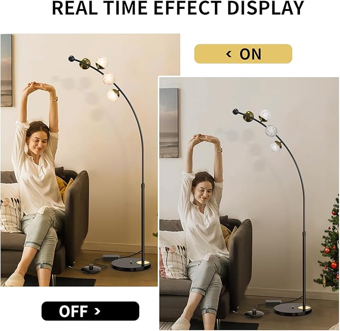 Ganeed Floor Lamp for Living Room,24W Bright LED Standing Lamps with Remote Control,61.4 in Tall Dimmable 3 Color Temperatures Eye-Protection Black Reading Tall Lamps for Bedroom Office Dorm Room - LeafyLoom
