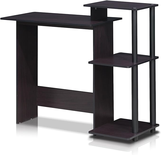 Furinno Efficient Home Laptop Notebook Computer Desk with Square Shelves, Dark Walnut - LeafyLoom