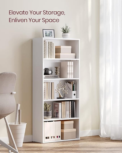 VASAGLE Bookshelf, 23.6 Inches Wide, 5-Tier Open Bookcase with Adjustable Storage Shelves, Floor Standing Unit, Cloud White ULBC165T14 - LeafyLoom