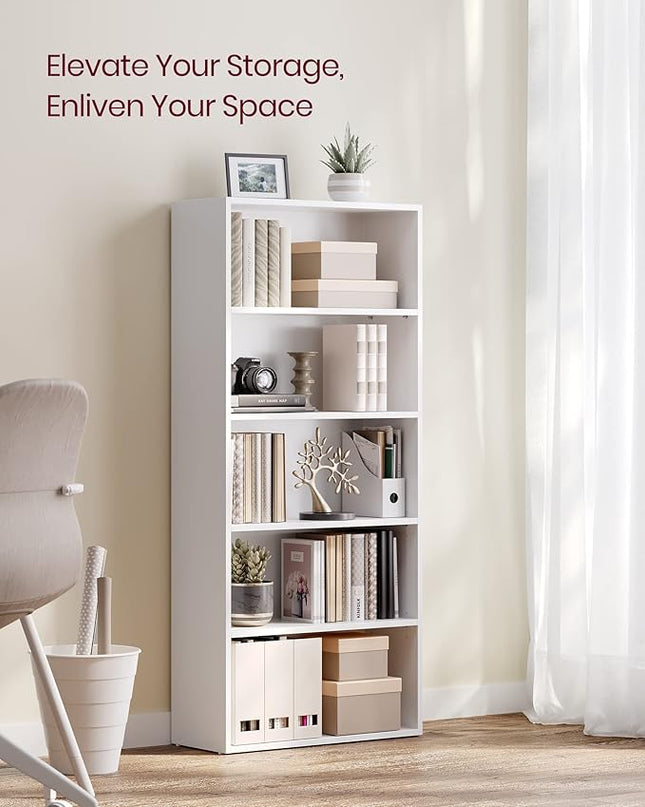 VASAGLE Bookshelf, 23.6 Inches Wide, 5-Tier Open Bookcase with Adjustable Storage Shelves, Floor Standing Unit, Cloud White ULBC165T14 - LeafyLoom