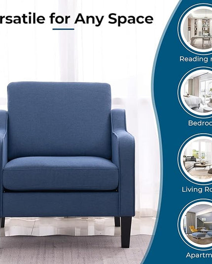 VINGLI Mid century Modern Accent Chair,Navy Blue Fabric Accent Chairs for Living Room Upholstered Armchair with Scooped Arms for Bedroom,Apartment,Studio,Office,Waiting Room - LeafyLoom