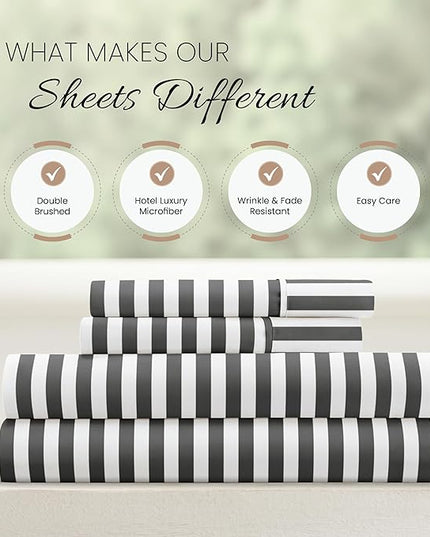 Linen Market 4 Piece King Bedding Sheet Set (Gray Ribbon) - Sleep Better Than Ever with These Ultra-Soft & Cooling Bed Sheets for Your King Size Bed - Deep Pocket Fits 16" Mattress - LeafyLoom