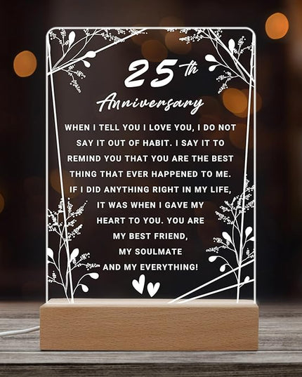 25th Anniversary Wedding Gift,25th Anniversary Dimmable Night Light for Couples,Parents,Husband & Wife,25th Anniversary for Christmas with Gift Box - LeafyLoom