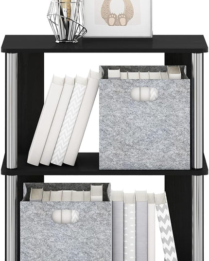 Furinno Jaya Simple Design 3-Tier Bookcase/Bookshelf/Display Rack with Stainless Steel Tubes, Americano - LeafyLoom