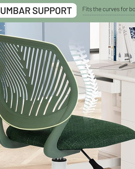 FurnitureR Kids Desk Chair, Home Office Chair Small Armless Cute with Padded Fabric Cushion and Plastic Mid Back Rolling Adjustable Swivel Computer Task Chair for Child Student, Dark Green - LeafyLoom
