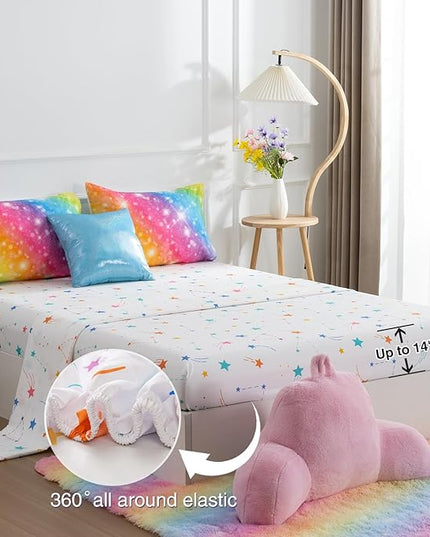 A Nice Night 6Pcs Gradient Glitter Bedding Set for Girls, Colorful Rainbow Galaxy Comforter Set, Ultra Soft Bedding Sets (Multi,Queen 6Pcs) - LeafyLoom