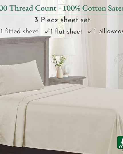 California Design Den Luxury Twin Sheet Set - 100% Cotton, 600 Thread Count Deep Pocket Twin Sheets, Soft Hotel-Quality Bedding with Sateen Weave - Ivory - LeafyLoom