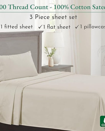 California Design Den Luxury Twin XL Sheet Set - 100% Cotton, 600 Thread Count Deep Pocket XL Twin Sheets, Soft Hotel-Quality Bedding with Sateen Weave - Ivory - LeafyLoom