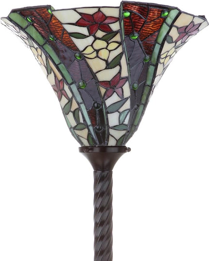 JONATHAN Y JYL8001A Williams Tiffany-Style 71" Torchiere LED Floor Lamp, Tiffany, Traditional, Art Nouveau Style, Office, Living Room, Family Room, Dining Room, Bedroom, Hallway, Foyer, Bronze - LeafyLoom