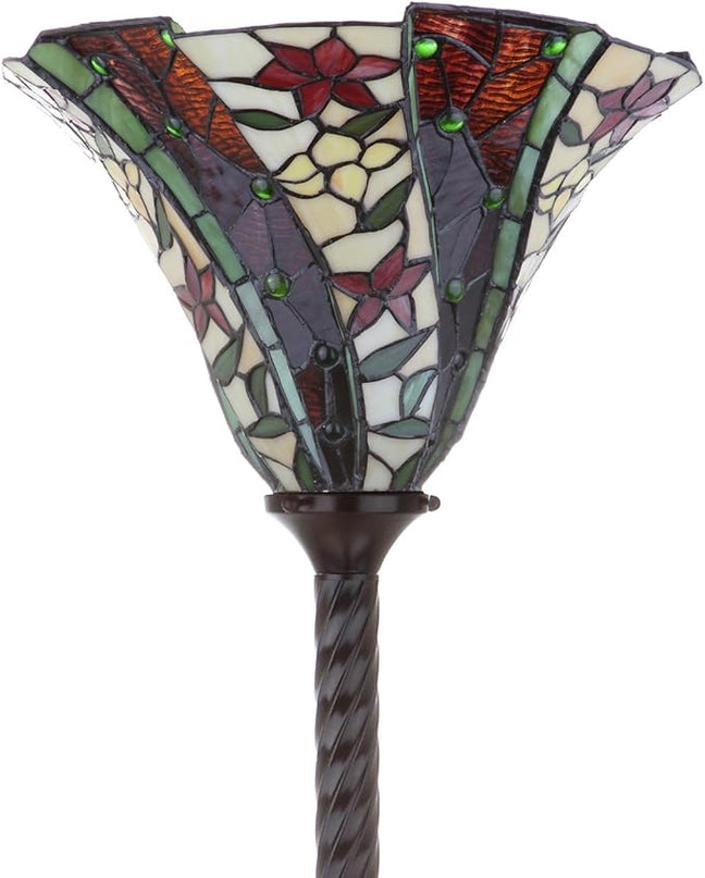 JONATHAN Y JYL8001A Williams Tiffany-Style 71" Torchiere LED Floor Lamp, Tiffany, Traditional, Art Nouveau Style, Office, Living Room, Family Room, Dining Room, Bedroom, Hallway, Foyer, Bronze - LeafyLoom