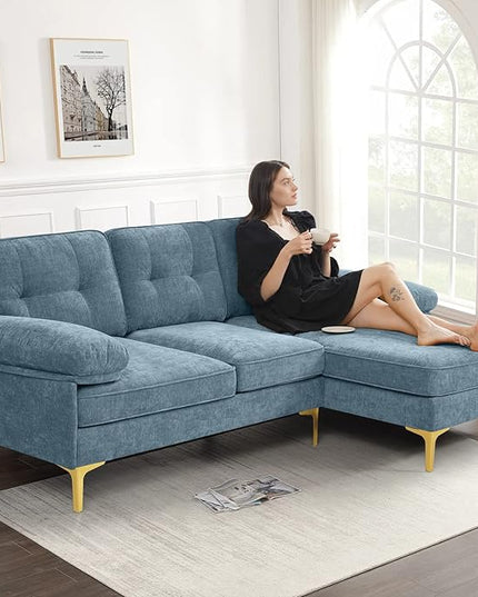 EASELAND 82" L-Shape Sofa with Reversible Chaise Lounge, Convertible Sectional Sofa Couch, Chenille Modern Sofa Couch for Living Room, Apartment and Office, Removable Cover - LeafyLoom
