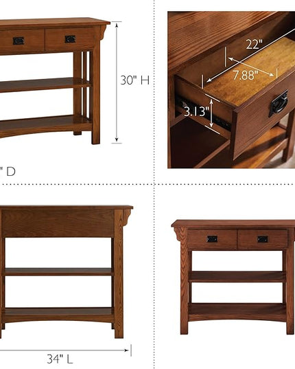 Leick Home 8261 Mission Impeccable Wood Bookcase with Drawers in Medium Oak - LeafyLoom