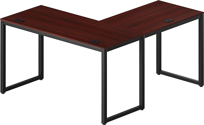 SHW Home Office 55"x60" Large L Shaped Corner Desk, 24" Deep, Cherry - LeafyLoom