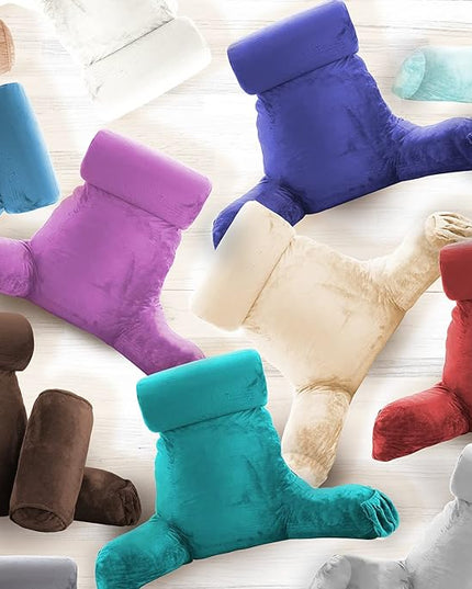 Clara Clark Reading Pillow, Large Back Pillow for Sitting Up in Bed, Memory Foam Back Support Pillow, Reading Pillows for Sitting in Bed Adult, White Sit Up Pillow for Bed Chair with Arms and Pockets - LeafyLoom