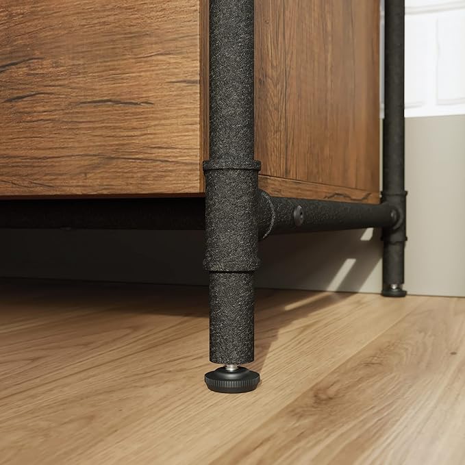 Sauder Iron City Lateral File, L: 31.50" x W: 20.00" x H: 30.00", Checked Oak Finish - LeafyLoom