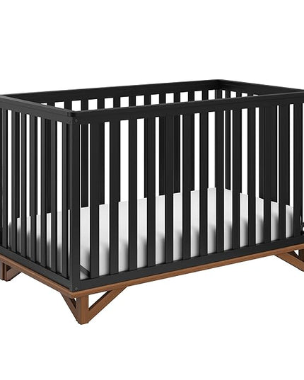 Storkcraft Santa Monica 5-in-1 Convertible Crib (Black with Vintage Driftwood) – GREENGUARD Gold Certified, Modern Design, Two-Tone Baby Crib, Converts to Toddler Bed, Daybed and Full-Size Bed - LeafyLoom