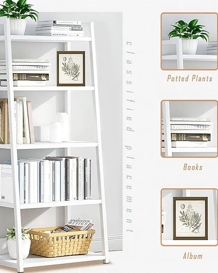 IOTXY 4 Tier Open Bookshelf - Steel and Wood Display Stand, 50CM Width Floor-Standing Bookcase, White - LeafyLoom