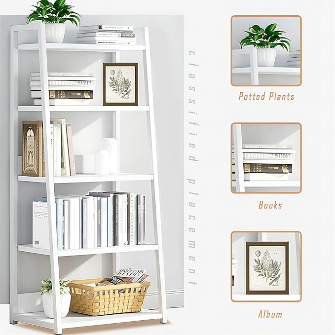 IOTXY 4 Tier Open Bookshelf - Steel and Wood Display Stand, 50CM Width Floor-Standing Bookcase, White - LeafyLoom