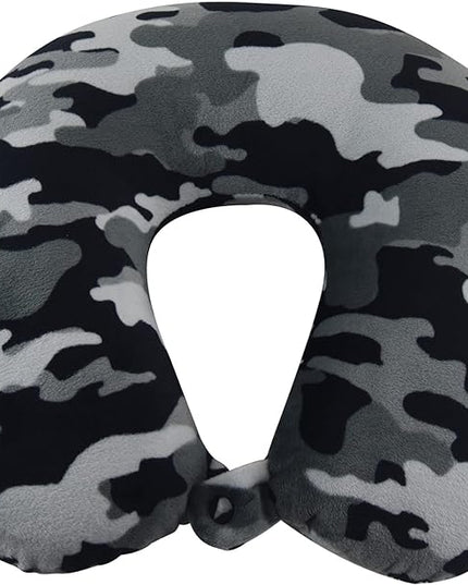 Adult Cozy Soft Microfiber Neck Pillow, Compact, Perfect for Plane or Car Travel, Black Camo - LeafyLoom