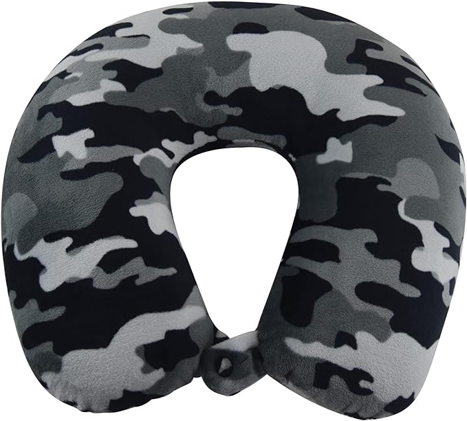 Adult Cozy Soft Microfiber Neck Pillow, Compact, Perfect for Plane or Car Travel, Black Camo - LeafyLoom