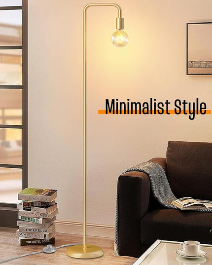 QiMH Industrial Floor Lamp for Living Room, Farmhouse Metal Standing Lamp, Modern Tall Lamp for Bedroom Office Minimalist Floor Lamps Home Decor(E26 Socket, Foot Switch), Brass Gold - LeafyLoom