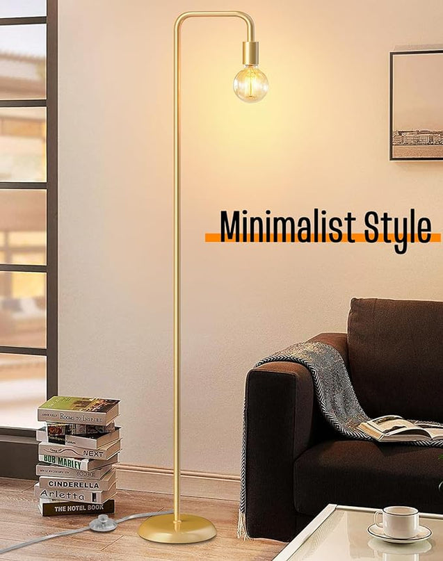 QiMH Industrial Floor Lamp for Living Room, Farmhouse Metal Standing Lamp, Modern Tall Lamp for Bedroom Office Minimalist Floor Lamps Home Decor(E26 Socket, Foot Switch), Brass Gold - LeafyLoom