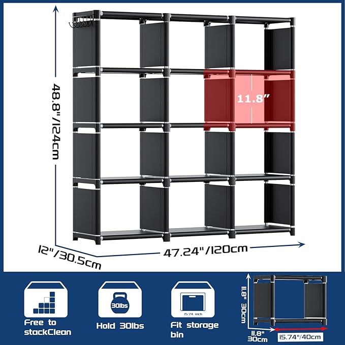Mavivegue Book Shelf, 12 Cube Storage Organizer, DIY Bookcase, Metal Cube Bookshelf, Cubbies Closet Storage Organizer Shelves for Bedroom,Living Room,Home,Office - LeafyLoom