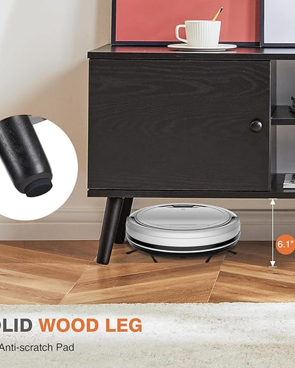 Sweetcrispy TV Stand for 55 60 inch Television, Entertainment Center with Storage, 2 Cabinet Media Console Table, Soft Hinge Door with Handle, Wood Feet, Living Room, Bedroom Furniture, Black - LeafyLoom