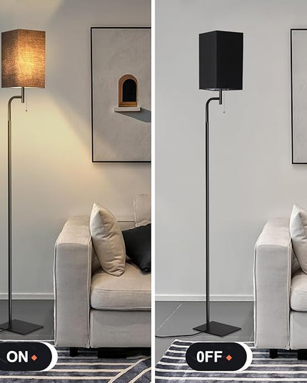 Modern Floor Lamp for Living Room, Black, 3 Color Temperatures, Linen Shade, Minimalist Design, Tall Lamp for Reading, Office, Bedroom - LeafyLoom