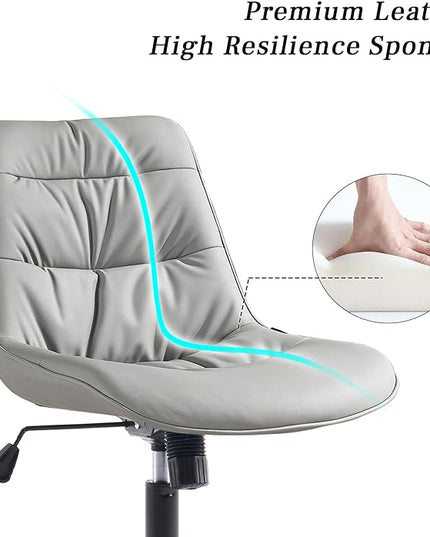 Kidol & Shellder Armless Office Chair Desk Chair Comfy Makeup Vanity Chair with Back Ergonomic Swivel Chair Home Office Desk Chairs with Wheels Rolling Computer Chair Bedroom Accent Chair(Gray) - LeafyLoom