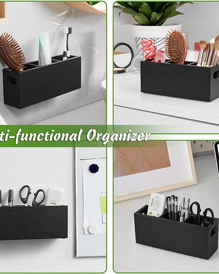TV Remote Holder, Wall Remote Control Holder, 3 Slots Remote Caddy Wall Mount, Wooden TV Remote Wall Holder, Wall Pen Holder, Black - LeafyLoom