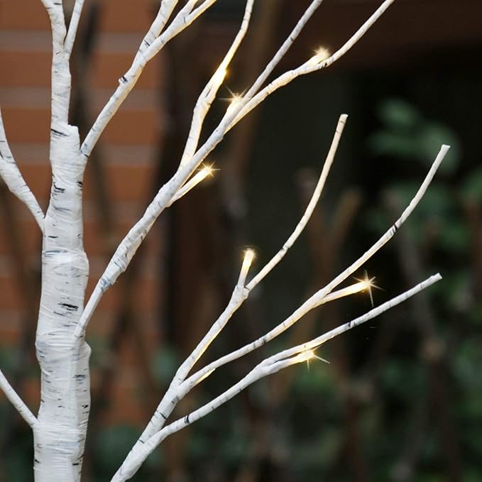 OTAVILEM 2FT Artificial Birch Tree with LED Lights, Warm White Fairy Lights, Battery Powered Tabletop Centerpiece Decorations for Home, Christmas, Wedding, Indoor Decor - LeafyLoom