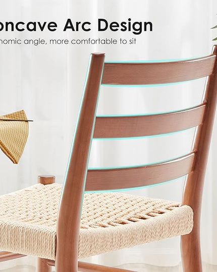 STARY Wood Rattan Dining Room Chairs Set of 2 with Comfortable Woven Seat, Fully Assembled, Walnut - Set of 4 - LeafyLoom
