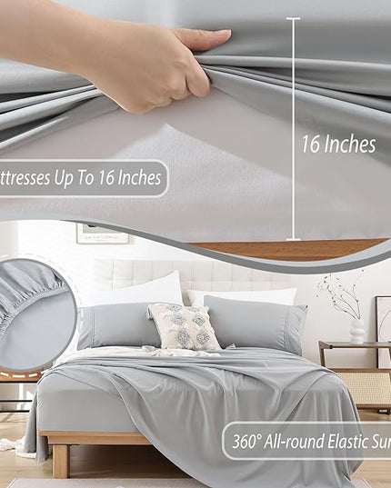 Whitney Home Textile Queen Sheet Set - 4 Piece Soft Breathable Bed Sheets for Queen Size Bed, Deep Pocket Lxuury Brushed Sheets, Hotel Bedding Sheets and Pillowcases, Wrinkle Free Oeko-Tex Sheets - LeafyLoom