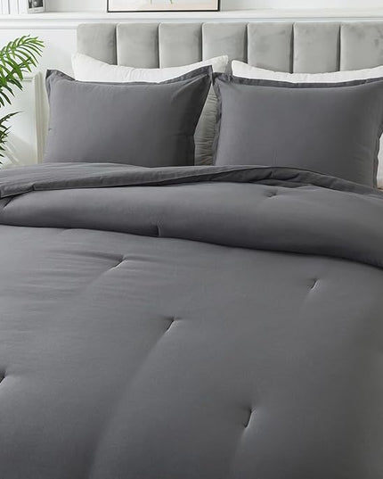 Dark Gray Comforter Set King, Solid Grey Down Alternative Bedding Comforter Set, Breathable Fluffy Microfiber Comforter King Size (104"x90") for All Seasons with Pillowcase… - LeafyLoom