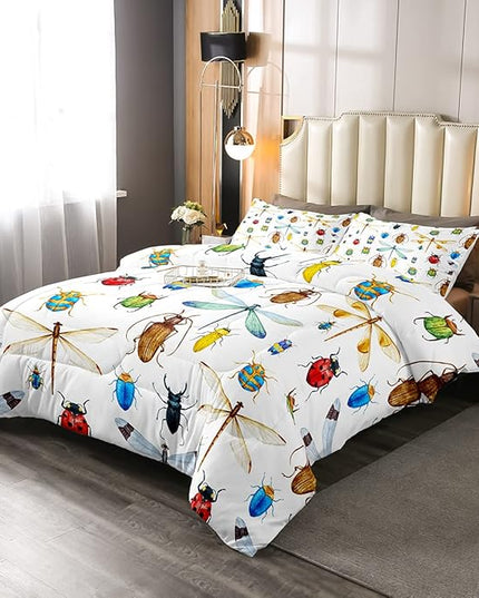 Erosebridal Kids Dragonfly Down Comforter, Ladybug Insect Comforter Set King Size for Children Boys Girls Teens, Reptile Pattern Bedding Comforters Colorful Lightweight Duvet Insert Bed Decorative - LeafyLoom
