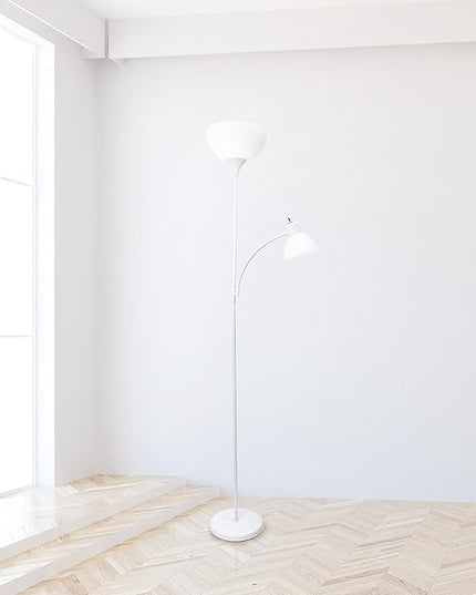 Simple Designs LF2000-WHT-2PK Floor Lamp with Reading Light 2 Pack, Modern, White - LeafyLoom