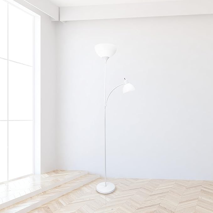 Simple Designs LF2000-WHT-2PK Floor Lamp with Reading Light 2 Pack, Modern, White - LeafyLoom