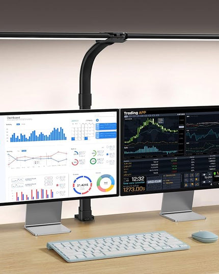 LED Desk Lamp for Home Office - 24W Bright Double Head Desk Light with Clamp Eye Caring Architect Task light 25 Lighting Modes Adjustable Flexible Gooseneck Lamp for Workbench Drafting Study - LeafyLoom