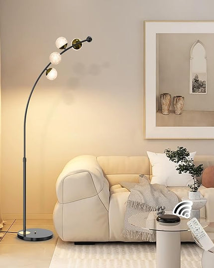 Ganeed Floor Lamp for Living Room,24W Bright LED Standing Lamps with Remote Control,61.4 in Tall Dimmable 3 Color Temperatures Eye-Protection Black Reading Tall Lamps for Bedroom Office Dorm Room - LeafyLoom
