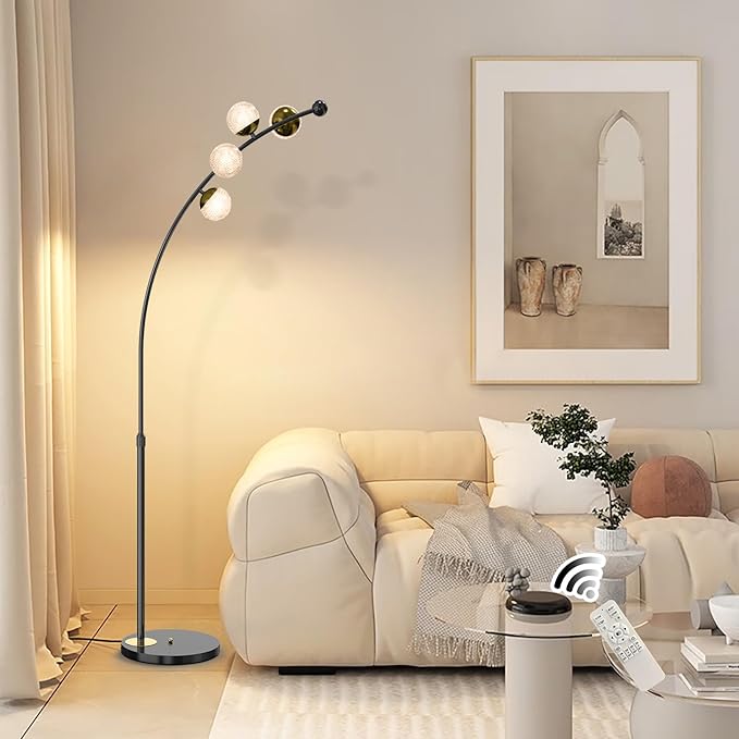 Ganeed Floor Lamp for Living Room,24W Bright LED Standing Lamps with Remote Control,61.4 in Tall Dimmable 3 Color Temperatures Eye-Protection Black Reading Tall Lamps for Bedroom Office Dorm Room - LeafyLoom
