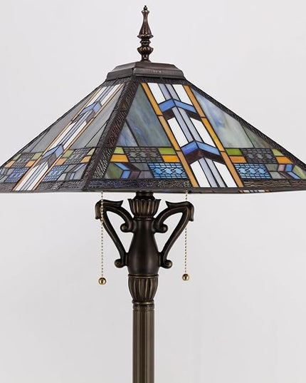 Tiffany Floor Lamp Mission Style Stained Glass Standing Reading Light 16X16X64 Inch Blue Cloudy - LeafyLoom