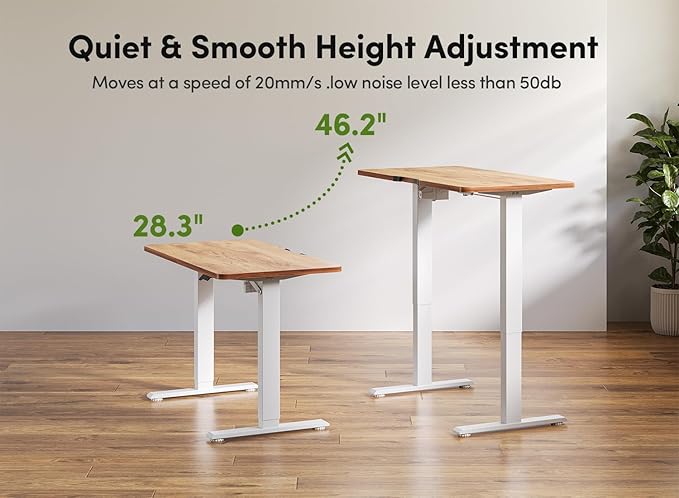 FAMISKY 44 x 24 Standing Desk Adjustable Height, Electric Stand Up Desk, Rising Desk with Splice Board, Light Rusticbrown - LeafyLoom