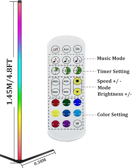 LED Floor Lamp Corner Mood Light RGB Color Changing Dimmable Music Sync with Remote Control for Living Room, Bedroom, Game Room, Party Decoration - LeafyLoom