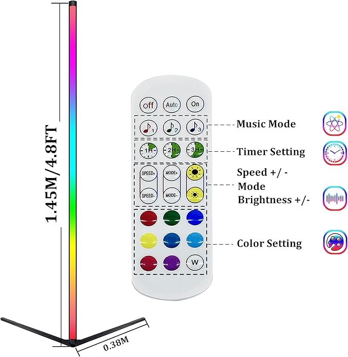 LED Floor Lamp Corner Mood Light RGB Color Changing Dimmable Music Sync with Remote Control for Living Room, Bedroom, Game Room, Party Decoration - LeafyLoom