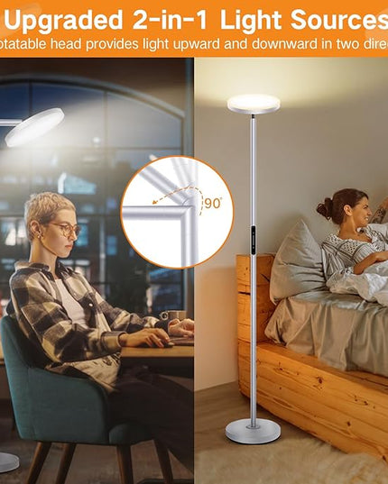 OUTON LED Torchiere Floor Lamp, 30W/3000LM Dimmable Super Bright Standing Lamp with Remote Touch Control, 4 Color Temperature, Memory Function for Living Room, Bedroom, Office (Cool Gray) - LeafyLoom