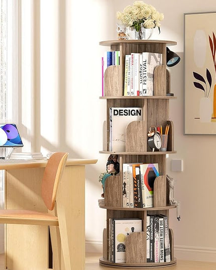 Nisorpa 4 Tier Rotating Bookshelf, 360° Revolving Bookcase Wood Rotating Stackable Shelves Floor-Standing Storage Display Rack Used in Bedrooms Living Rooms Study Office (52"x18"x18") - LeafyLoom