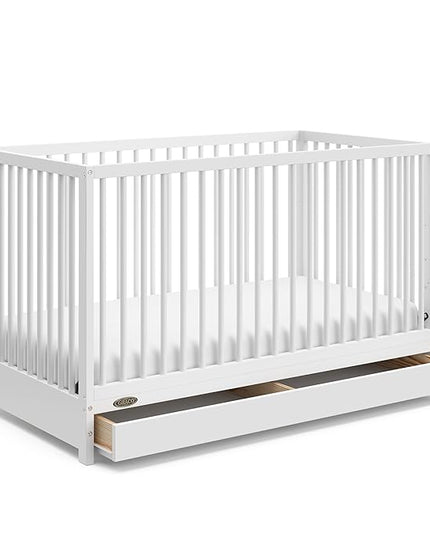 Graco Teddi 5-in-1 Convertible Crib with Drawer (White) – GREENGUARD Gold Certified, Crib with Drawer Combo, Full-Size Nursery Storage Drawer, Converts to Toddler Bed, Daybed and Full-Size Bed - LeafyLoom